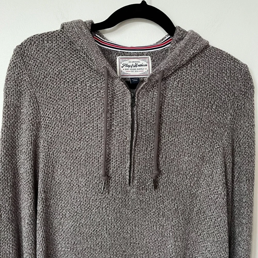 NWT Flag &‎ Anthem 1/4 Zip Hooded Sweater Brown Heather Mens Medium Cotton Blend